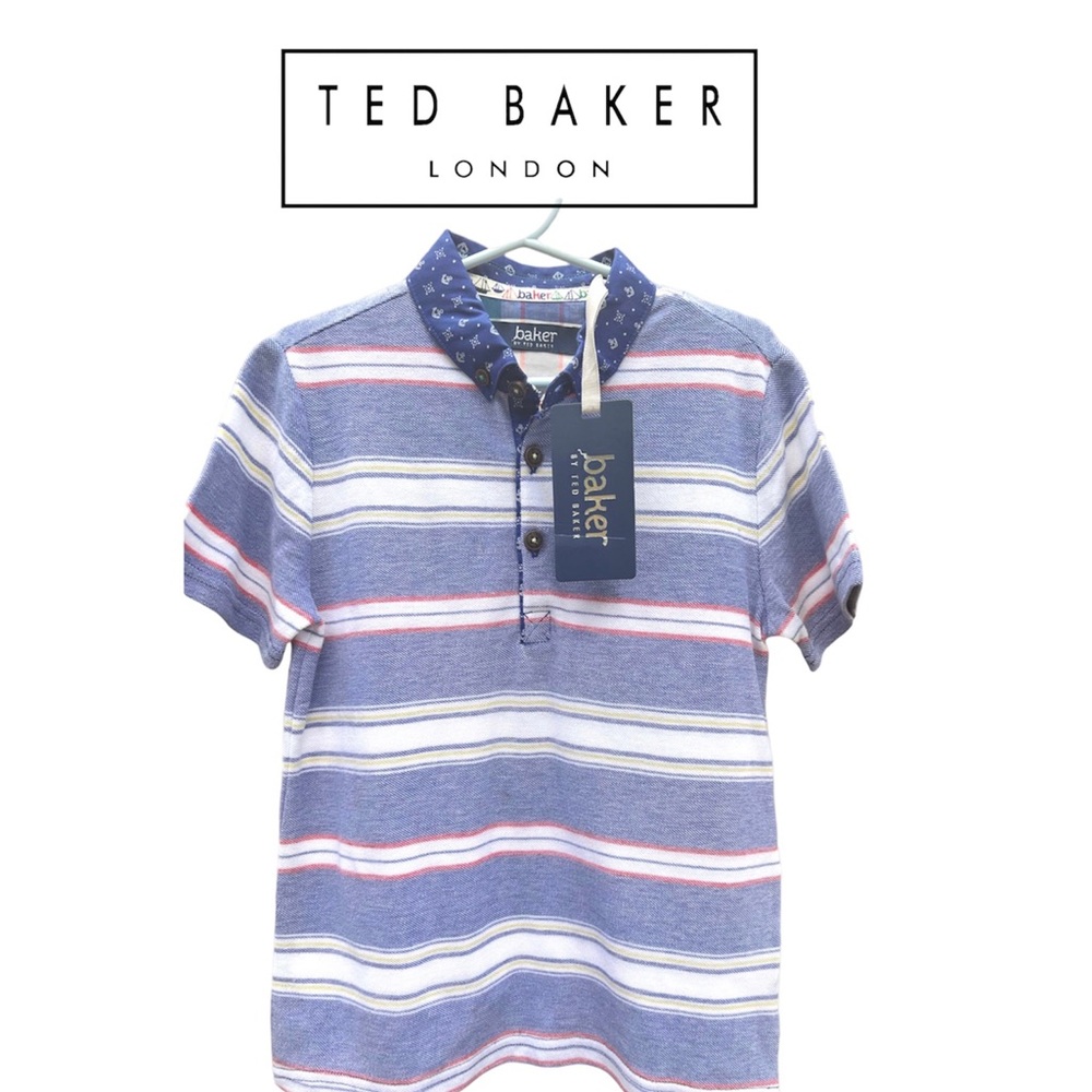 NWT $58 baker by Ted Baker Boy’s Striped Nautical Polo Shirt 
Size: 5